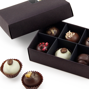Handmade truffles MOMENTS 6 | PREMIUM CLASS | in a box with a logo