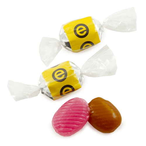 When you need little promotional candy fast. Caramel candy in three layered 
packaging with colored paper label. These candies can be decorated with pictures and colorful logos.