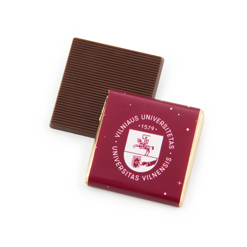 Square chocolate with advertising label, logo, inscription or photo - souvenir 
to clients and office guests. It is possible to choose the foil color for the logo.