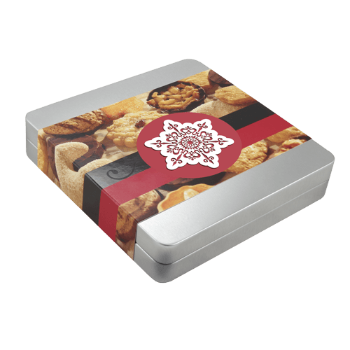 Special taste of biscuits set in a metal box - a subtle Christmas business 
gift for company partners, clients or employees. The box is inserted into a colored advertising sleeve.
