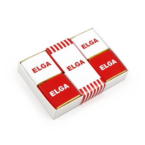 Promotional chocolate set in the white box. Cover - from clear plastic. 
Chocolates with logo, photo or drawing.