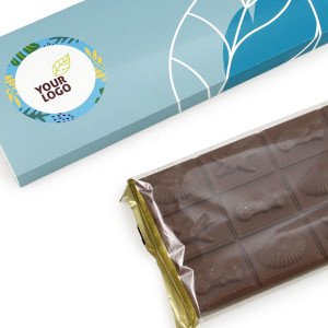 Sugar-free advertising chocolate 100 g | with sleeve | Sustainable gifts with logo