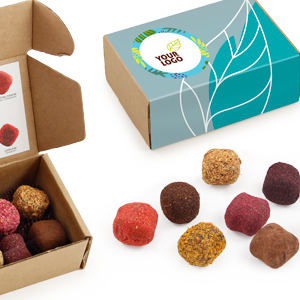  Fruit and seed truffles | in the box LAUMES JUOSTA MINI | Sustainable gifts with logo | saldireklama.lt