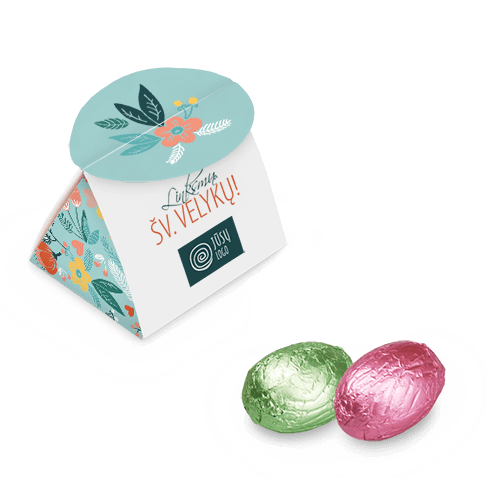 For those searching for a delicate sweet gift for Easter - a greeting filled 
with small chocolate Easter eggs. A fine pack with the logo will surprise not only customers and employees, but also their children.