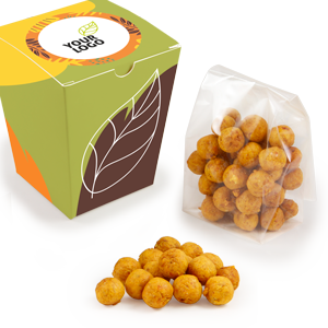 Mangų kamuoliukai | dėžutėje SNACK BOX | Tvarios dovanos su logo