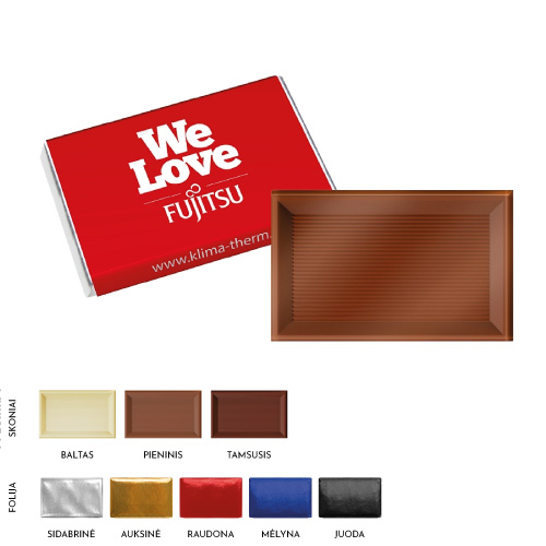 Card-shaped chocolate with advertising label, logo and inscription - advertising 
souvenir for visitors of events, cafes, salons and shops, office guests. It is possible to choose the foil color for the logo.