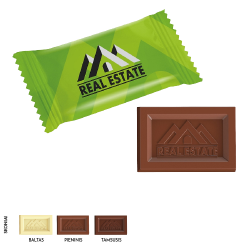 Chocolate with an embossed logo in the advertising package (Flow-Pack) 
- for visitors of events, cafes and shops, office guests. A great solution when looking for an exclusive design chocolate.