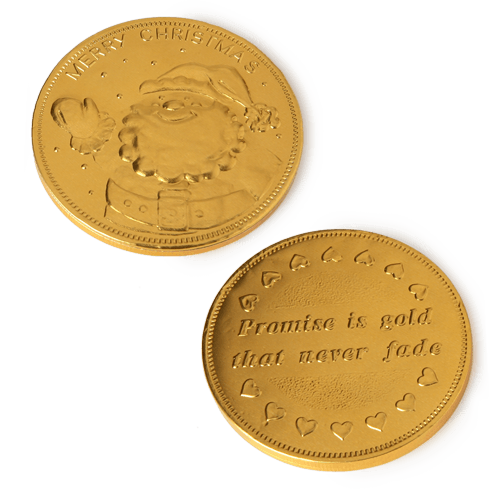 Chocolate medals with embossed logo. Imprint - from one or on both sides 
of the coin.