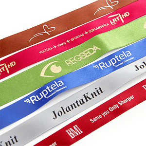 Woven edge satin ribbon with logo (one color)
