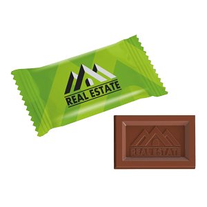 Reklaminis šokoladas 10g | RELJEFINIS | FLOWPACK pakuotėje su logo | saldireklama.lt