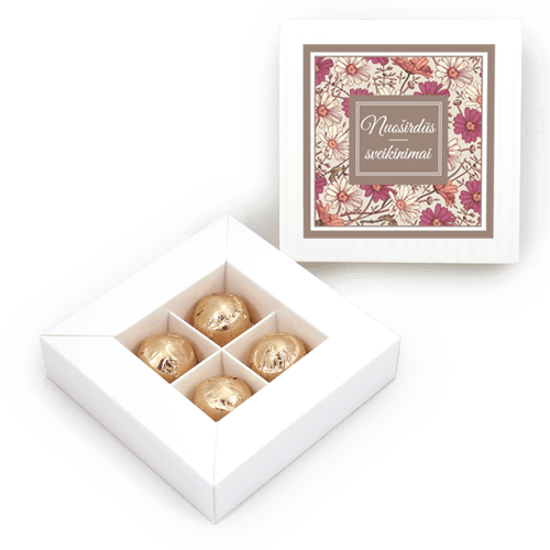 Personalized box of chocolate candy. Subtle and elegant gift. White box. 
Decorating: Medallion with photo.