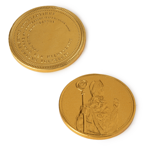 Medium chocolate medals with embossed logo.